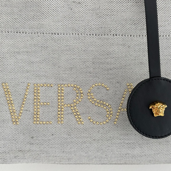 VERSACE Logo Small 2way Tote Shoulder Bag Canvas Leather Gray - Picture 11 of 15